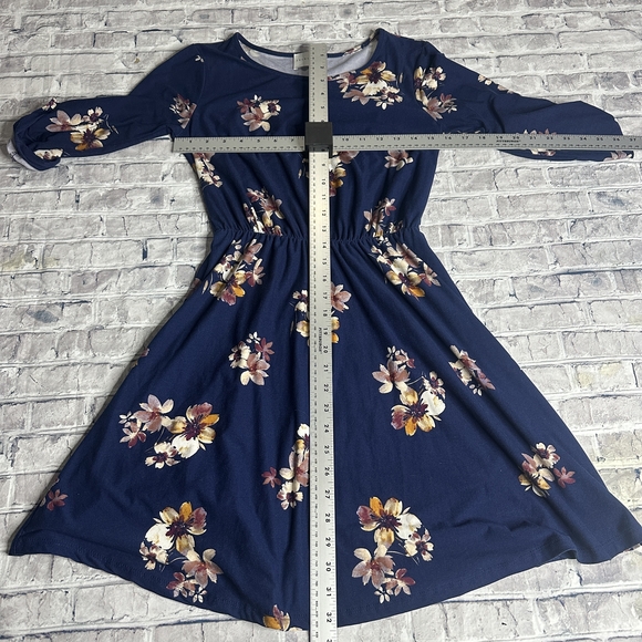 EUC French Grey Navy Floral Long Sleeve Dress Size XS - Picture 11 of 12